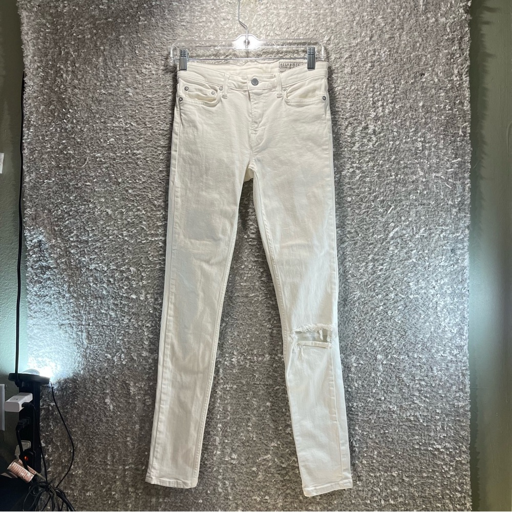 All Saints Women’s Mast Fit White Jeans Skinny Stretch Size 27X30 READ